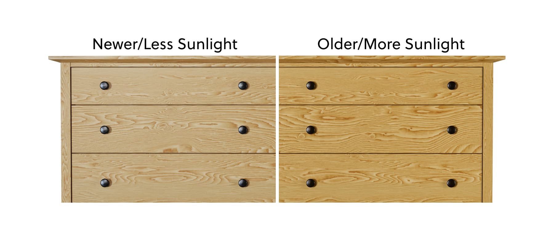 Ash solid hardwood - Age & Light Exposure
